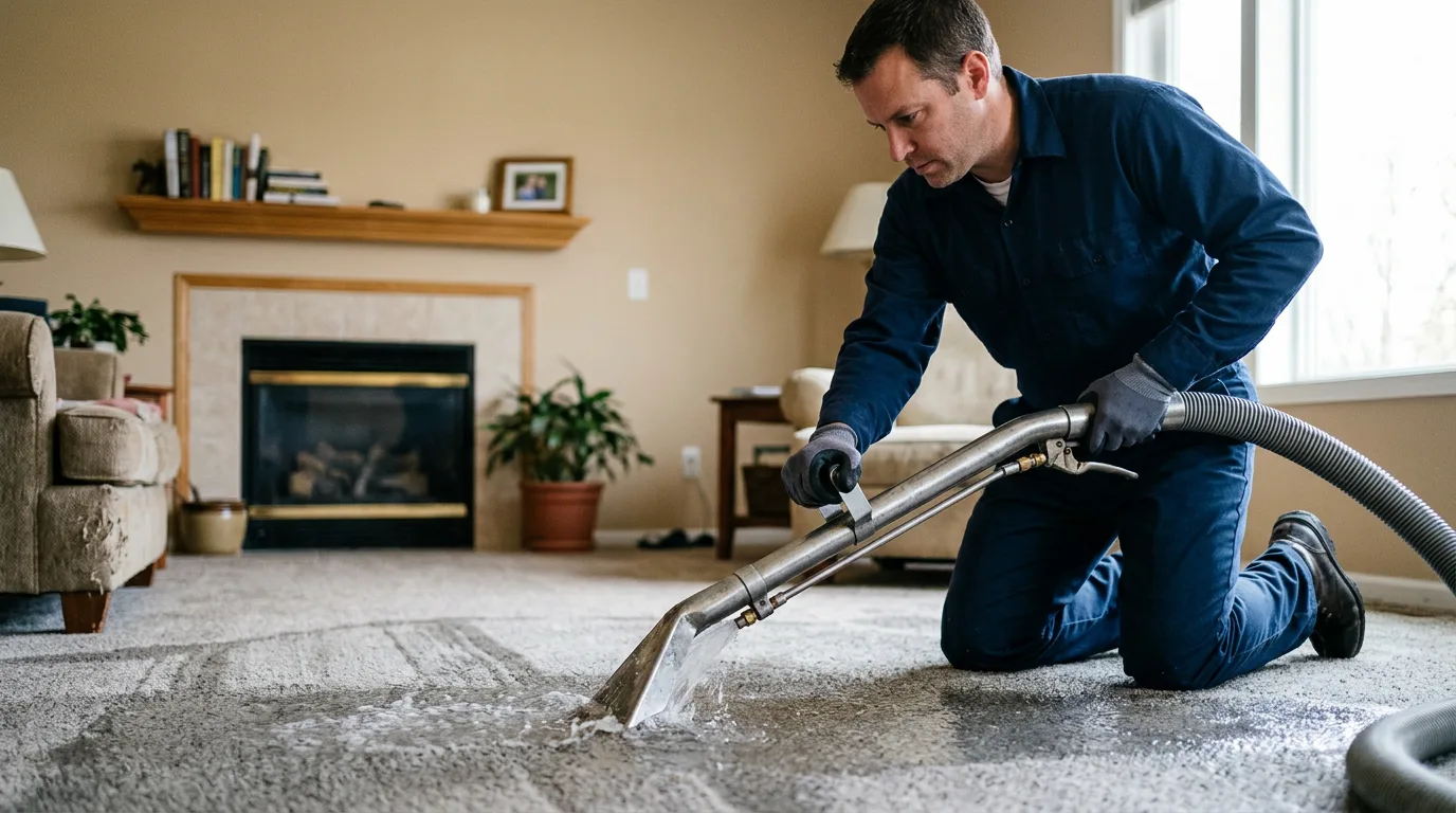 Water damage restoration technician working near Guilford, MO
